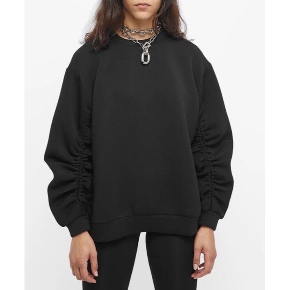 RtA Womens Sam Heavily Ruched Oversized Sweatshirt Size XS Black Italian Fabric